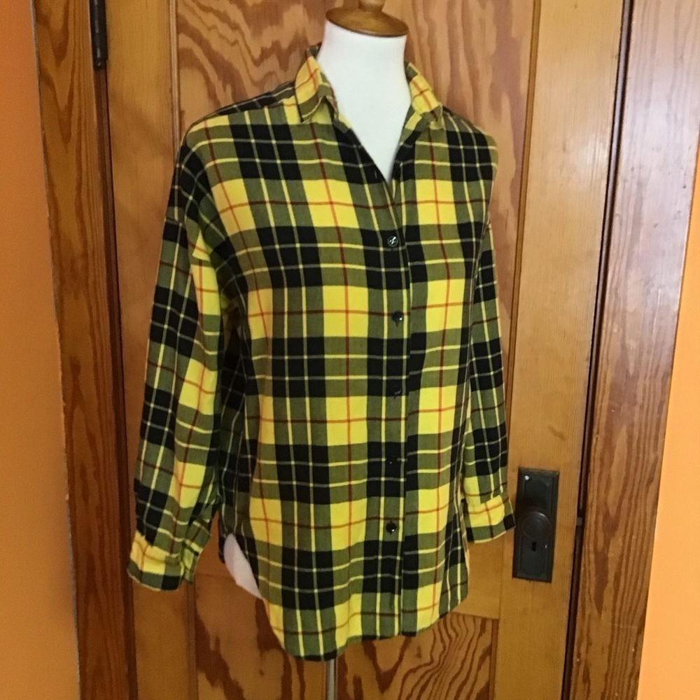 Vintage 90s Yellow Plaid Flannel Shirt Colors by Brooks Soft Grunge Preppy - Picture 6 of 11